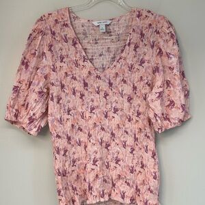 Nine West Pink and Purple Women's Top v neck shirt blouse spring